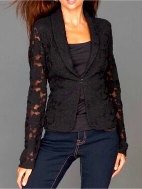 INC Black Lace Open-Front Blazer Jacket, Sz M